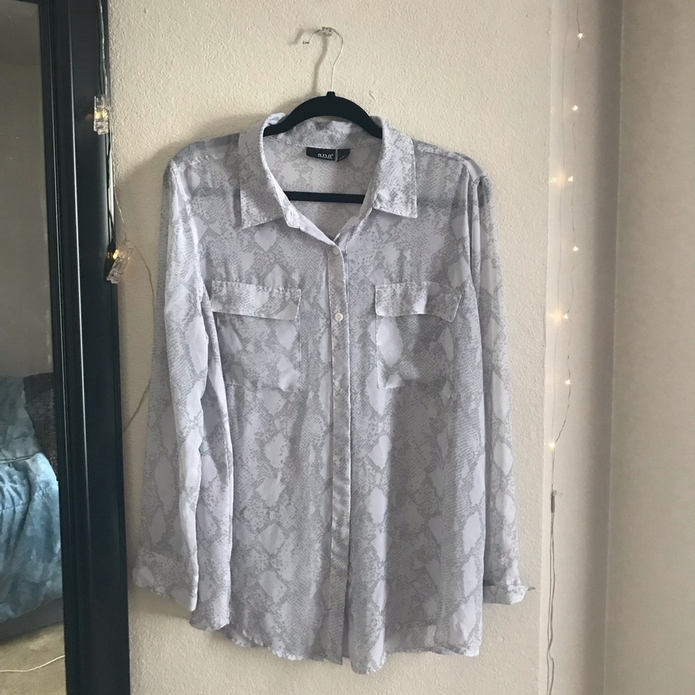 Sheer snakeskin button down